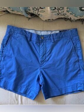 Ralph Lauren 36 Polo Chino Shorts Blue Stretch Straight Fit